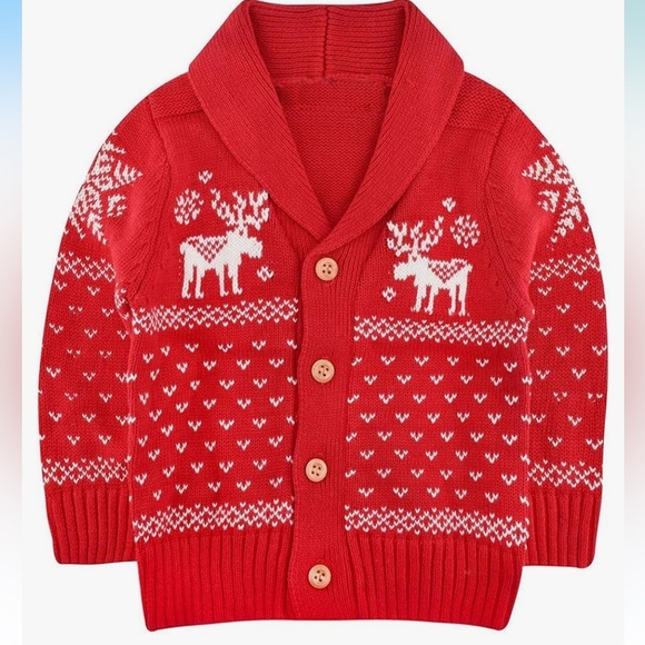 Red Reindeer Knit Cardigan for Kids - Picture 1 of 3